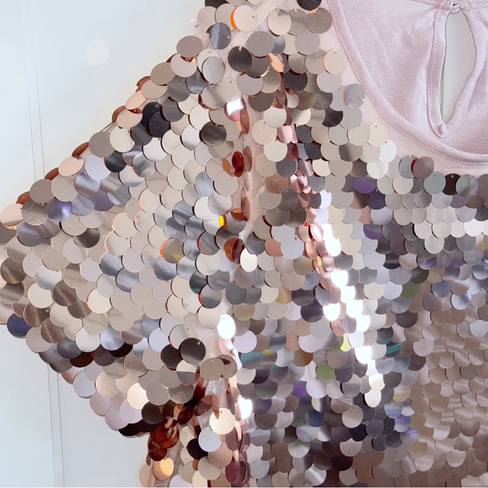 Anthropologie Rose Gold Sequin Short-Sleeve Tunic - Picture 11 of 16